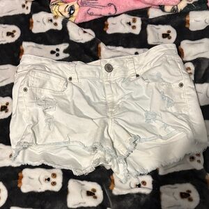 American Eagle Outfitters White Distressed Jean Shorts